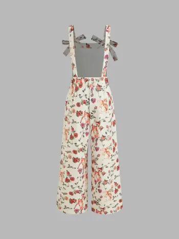 Deer & Floral Pattern Bowknot Jumpsuit